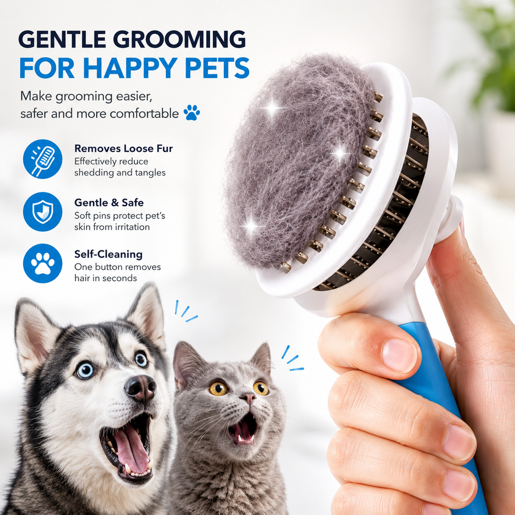Dog & Cat Self Cleaning Slicker Brush for Shedding, Grooming & Undercoat Care