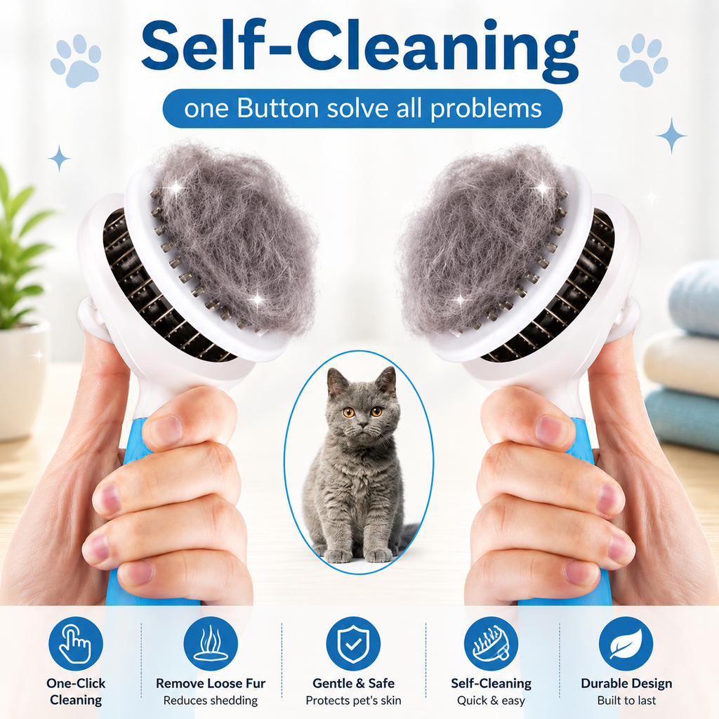 Dog & Cat Self Cleaning Slicker Brush for Shedding, Grooming & Undercoat Care