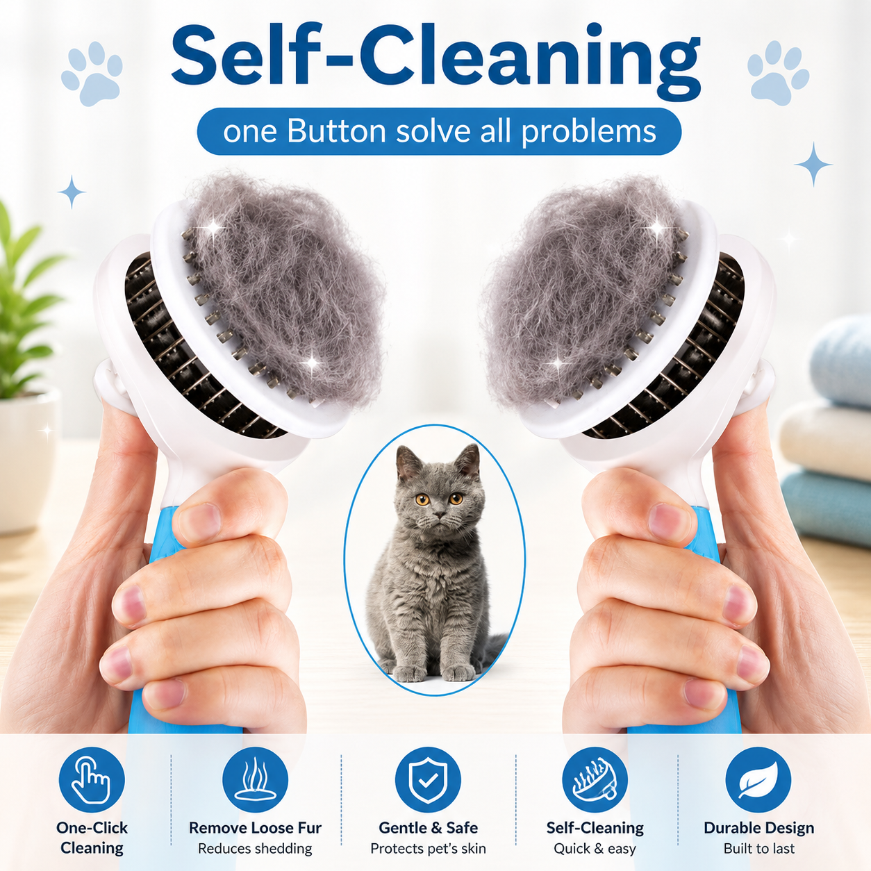 Dog & Cat Self Cleaning Slicker Brush for Shedding, Grooming & Undercoat Care