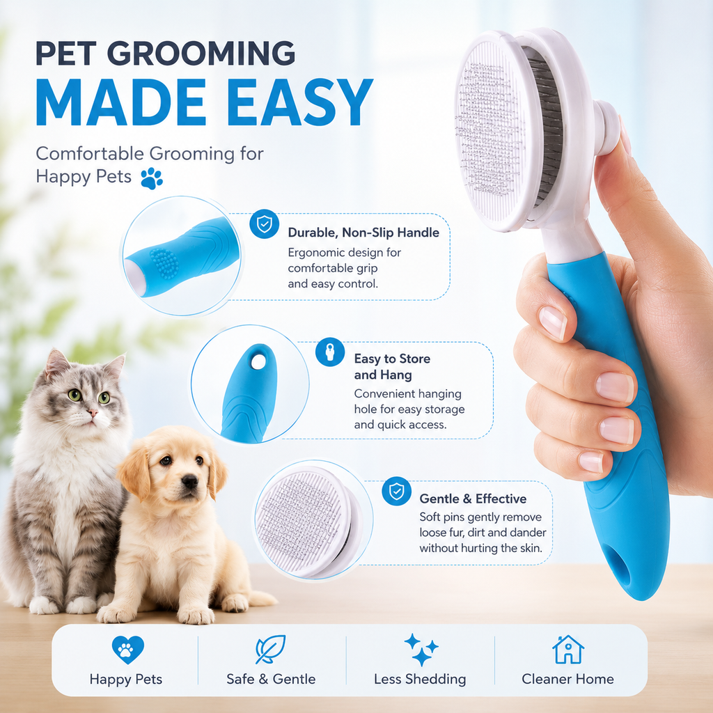 Dog & Cat Self Cleaning Slicker Brush for Shedding, Grooming & Undercoat Care