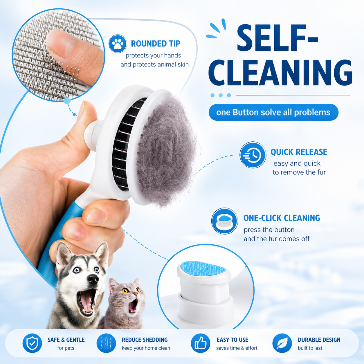 Dog & Cat Self Cleaning Slicker Brush for Shedding, Grooming & Undercoat Care